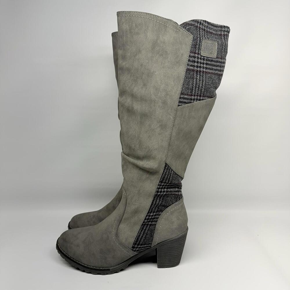Mukluks Heritage Plaid Tall‎ Heeled Boots Grey Faux Suede Cottagecore Size 10